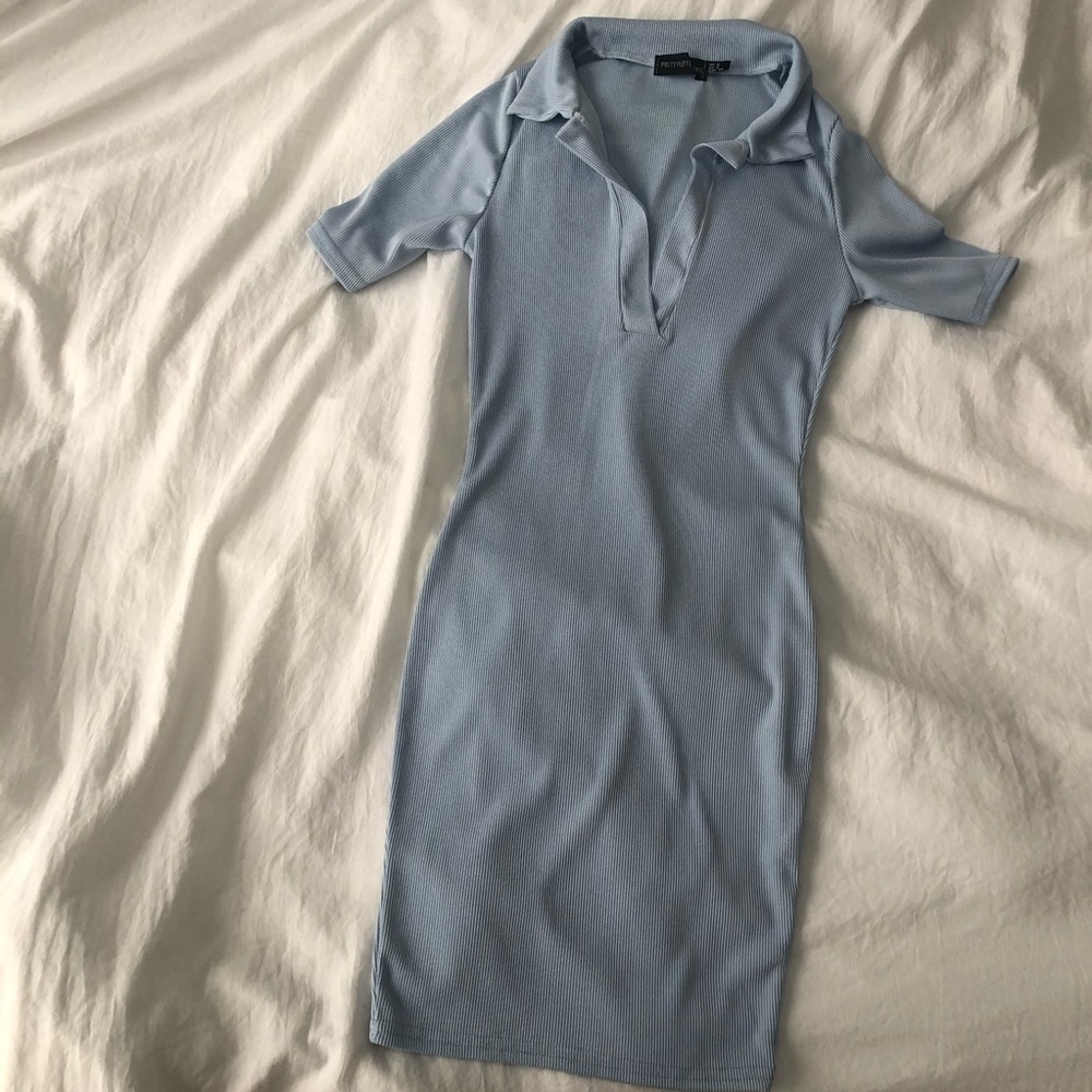 Blue V-Neck Collared Mini Dress